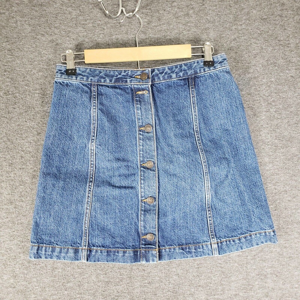 LOFT Denim Skirt Womens Size 4 Blue Medium Wash 6 Buttons Western Casual Preppy